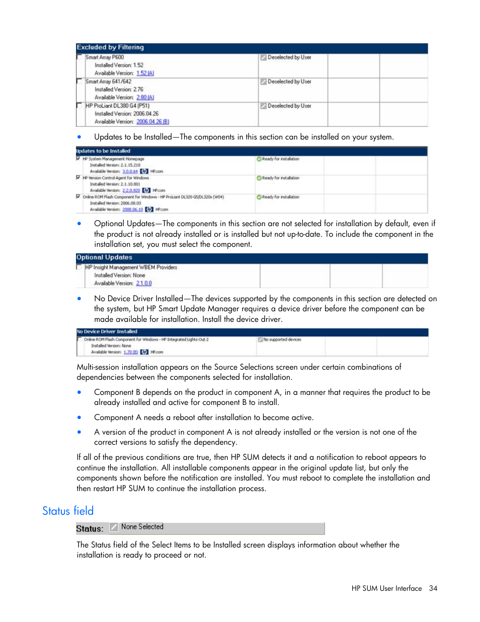 Status field | HP ProLiant Support Pack User Manual | Page 34 / 120