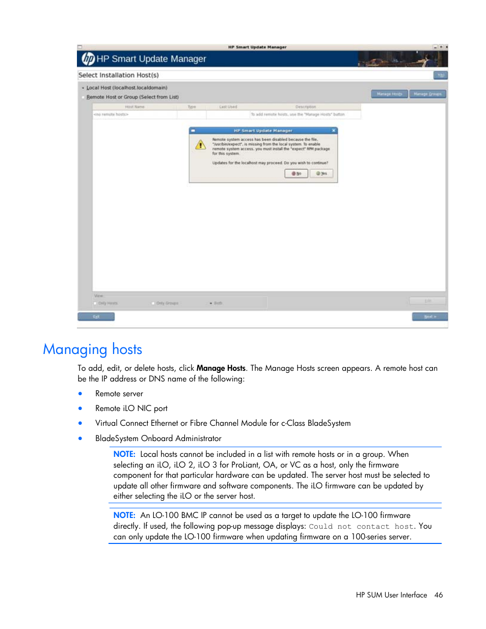 Managing hosts | HP ProLiant Support Pack User Manual | Page 46 / 120