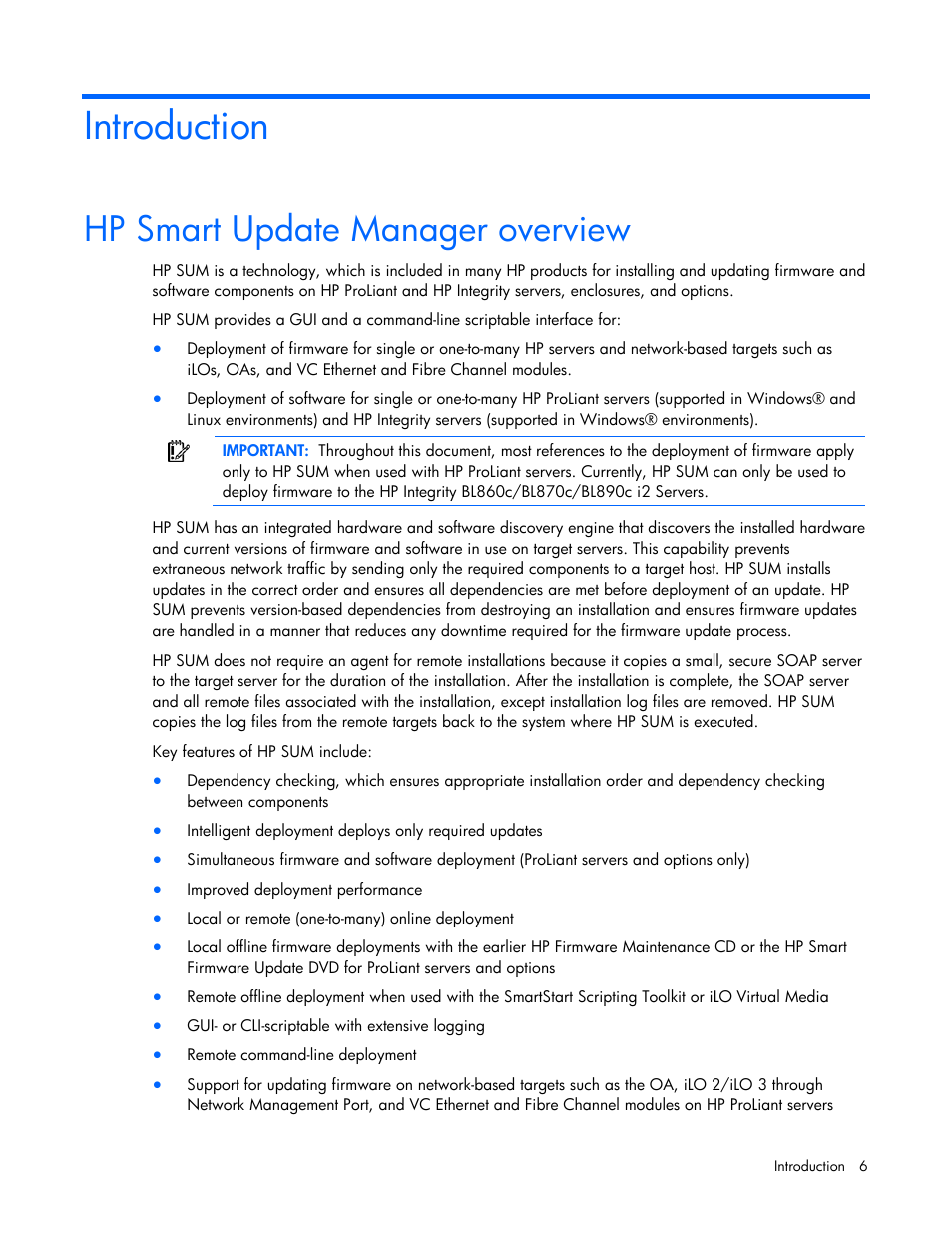 Introduction, Hp smart update manager overview | HP ProLiant Support Pack User Manual | Page 6 / 120