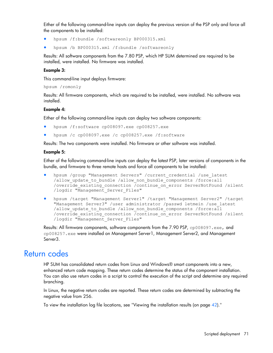 Return codes | HP ProLiant Support Pack User Manual | Page 71 / 120