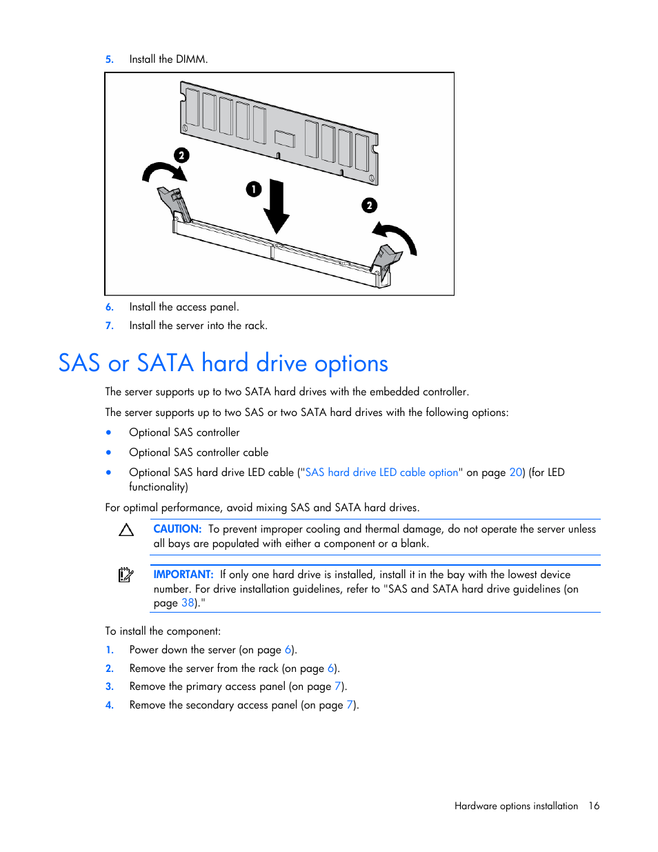 Sas or sata hard drive options | HP ProLiant DL120 G5 Server User Manual | Page 16 / 99