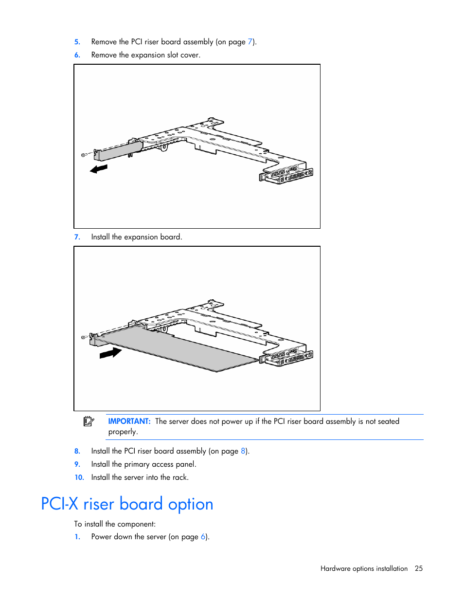 Pci-x riser board option | HP ProLiant DL120 G5 Server User Manual | Page 25 / 99