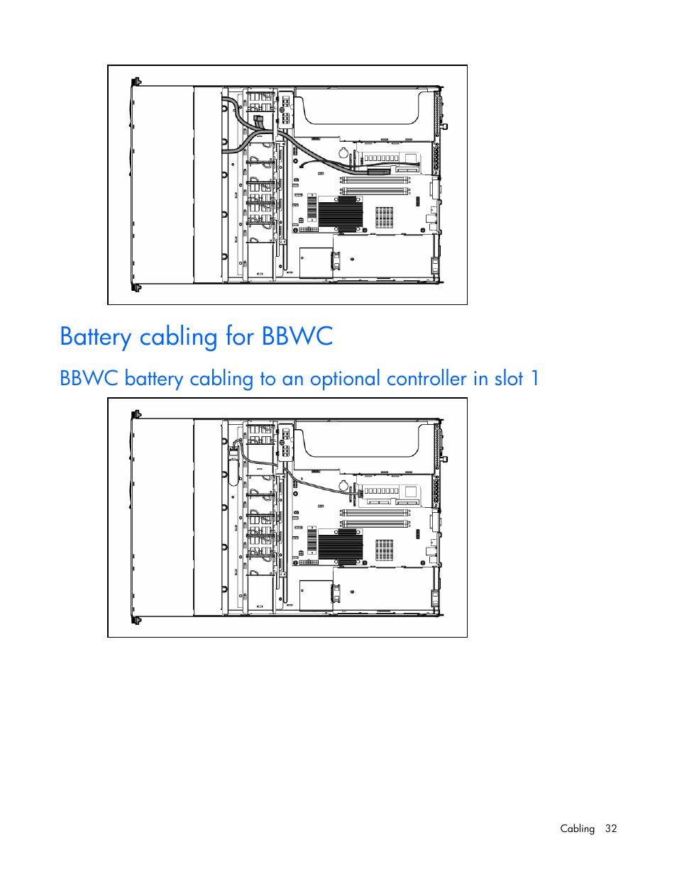 Battery cabling for bbwc, Route the cable | HP ProLiant DL120 G5 Server User Manual | Page 32 / 99