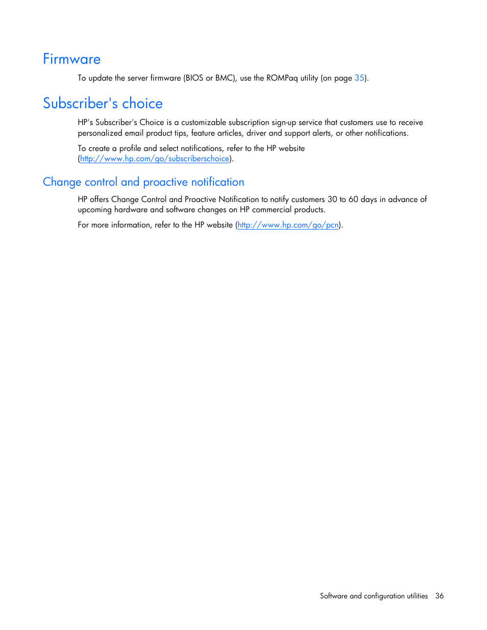 Firmware, Subscriber's choice, Change control and proactive notification | HP ProLiant DL120 G5 Server User Manual | Page 36 / 99