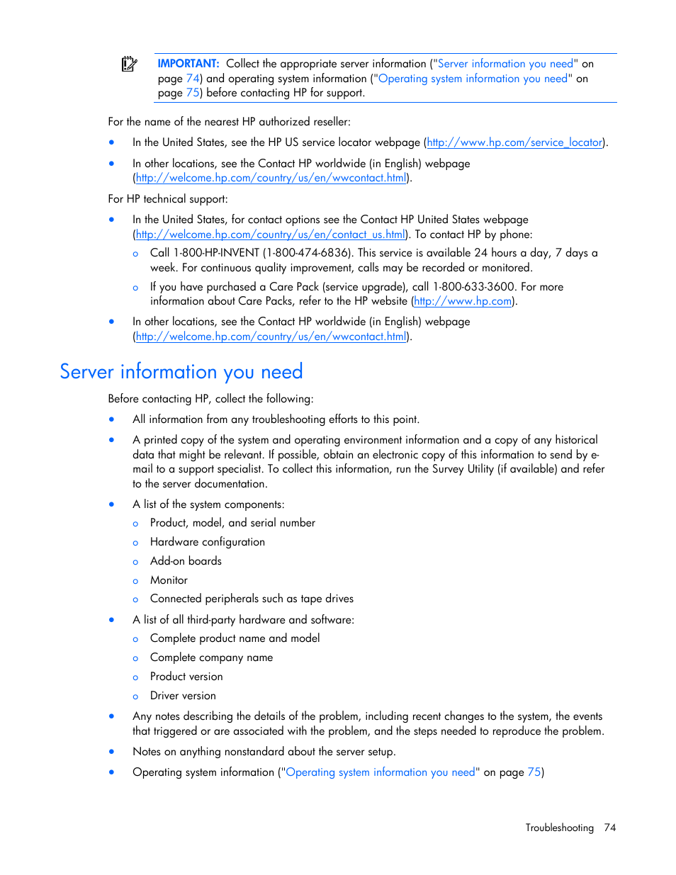 Server information you need | HP ProLiant DL120 G5 Server User Manual | Page 74 / 99