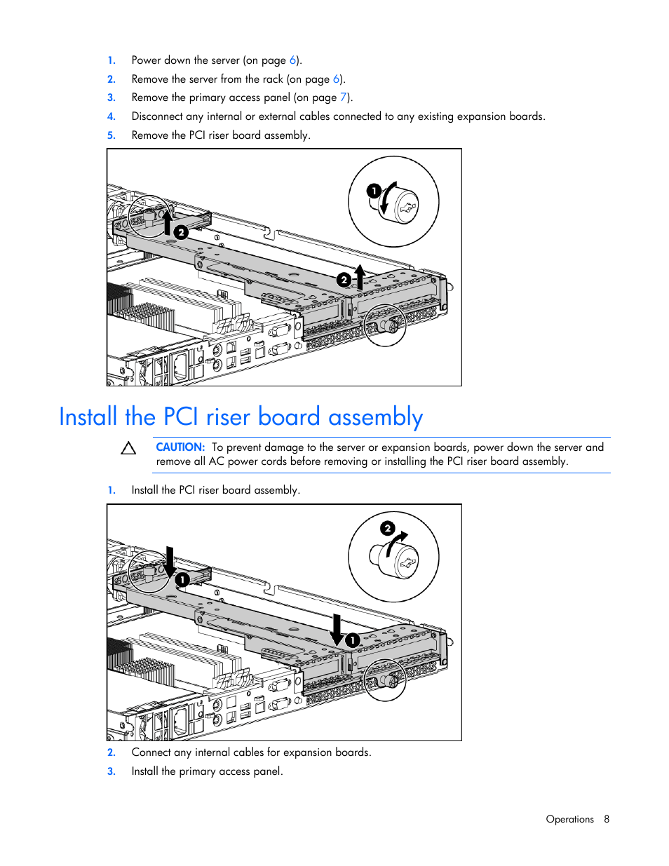 Install the pci riser board assembly | HP ProLiant DL120 G5 Server User Manual | Page 8 / 99