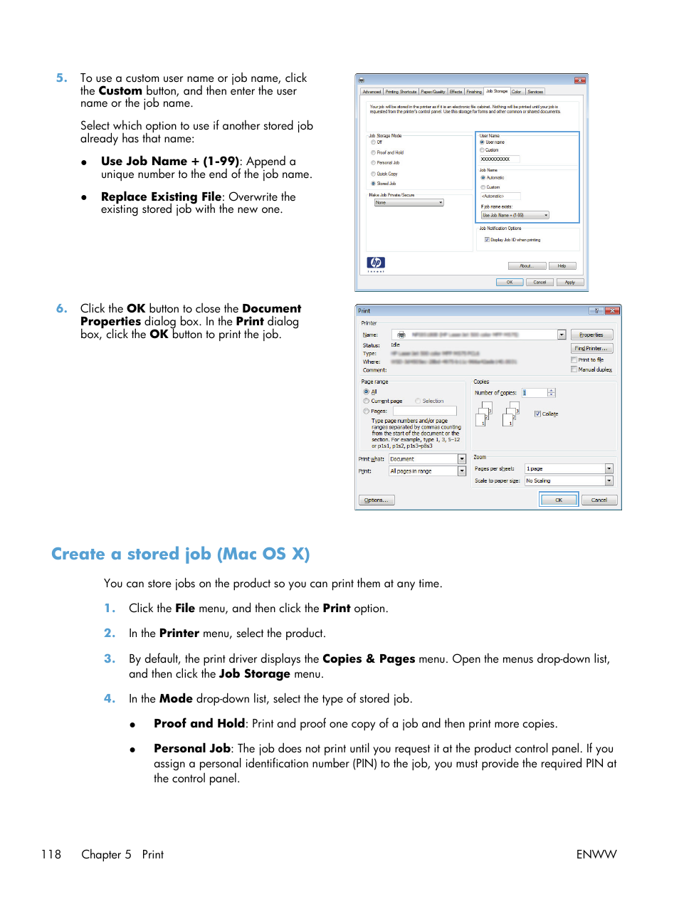 Create a stored job (mac os x) | HP LaserJet Enterprise 700 color MFP M775 series User Manual | Page 132 / 332