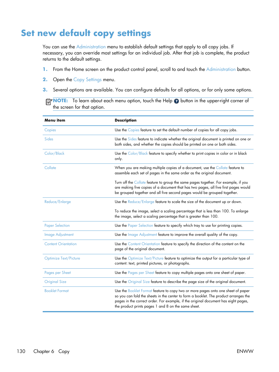 Set new default copy settings | HP LaserJet Enterprise 700 color MFP M775 series User Manual | Page 144 / 332