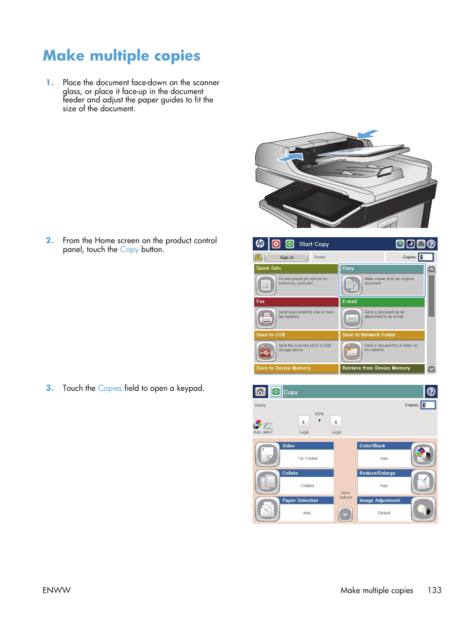 Make multiple copies | HP LaserJet Enterprise 700 color MFP M775 series User Manual | Page 147 / 332