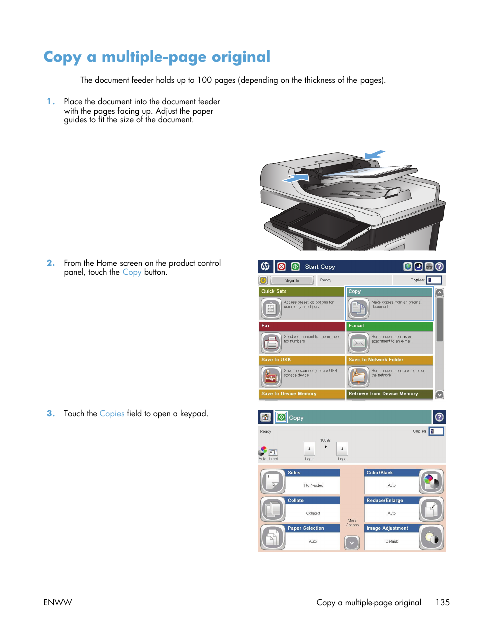 Copy a multiple-page original | HP LaserJet Enterprise 700 color MFP M775 series User Manual | Page 149 / 332