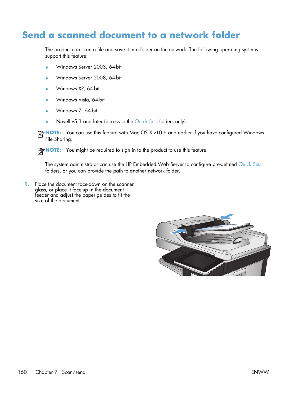 Send a scanned document to a network folder | HP LaserJet Enterprise 700 color MFP M775 series User Manual | Page 174 / 332