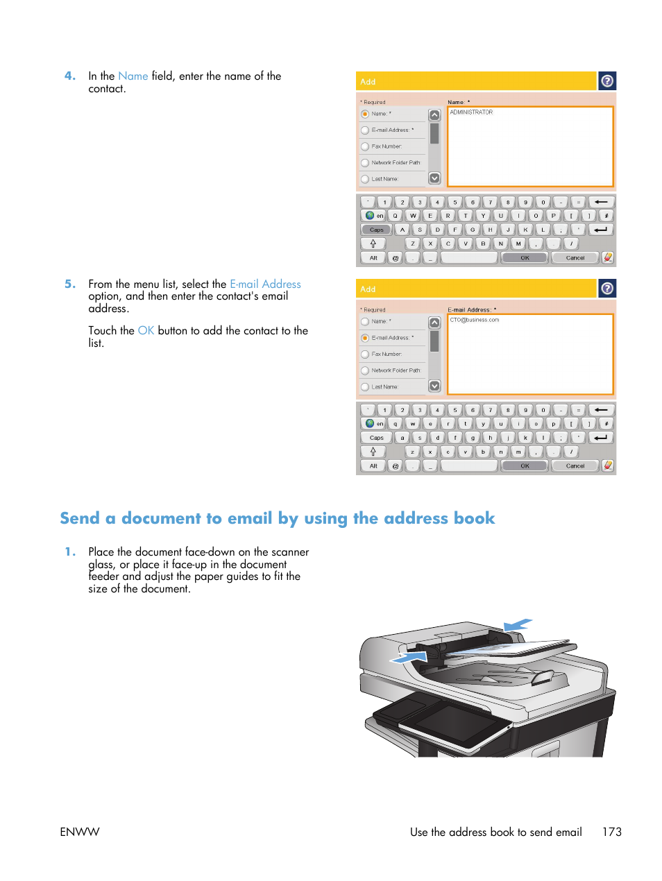 Send a document to email by using the address book | HP LaserJet Enterprise 700 color MFP M775 series User Manual | Page 187 / 332