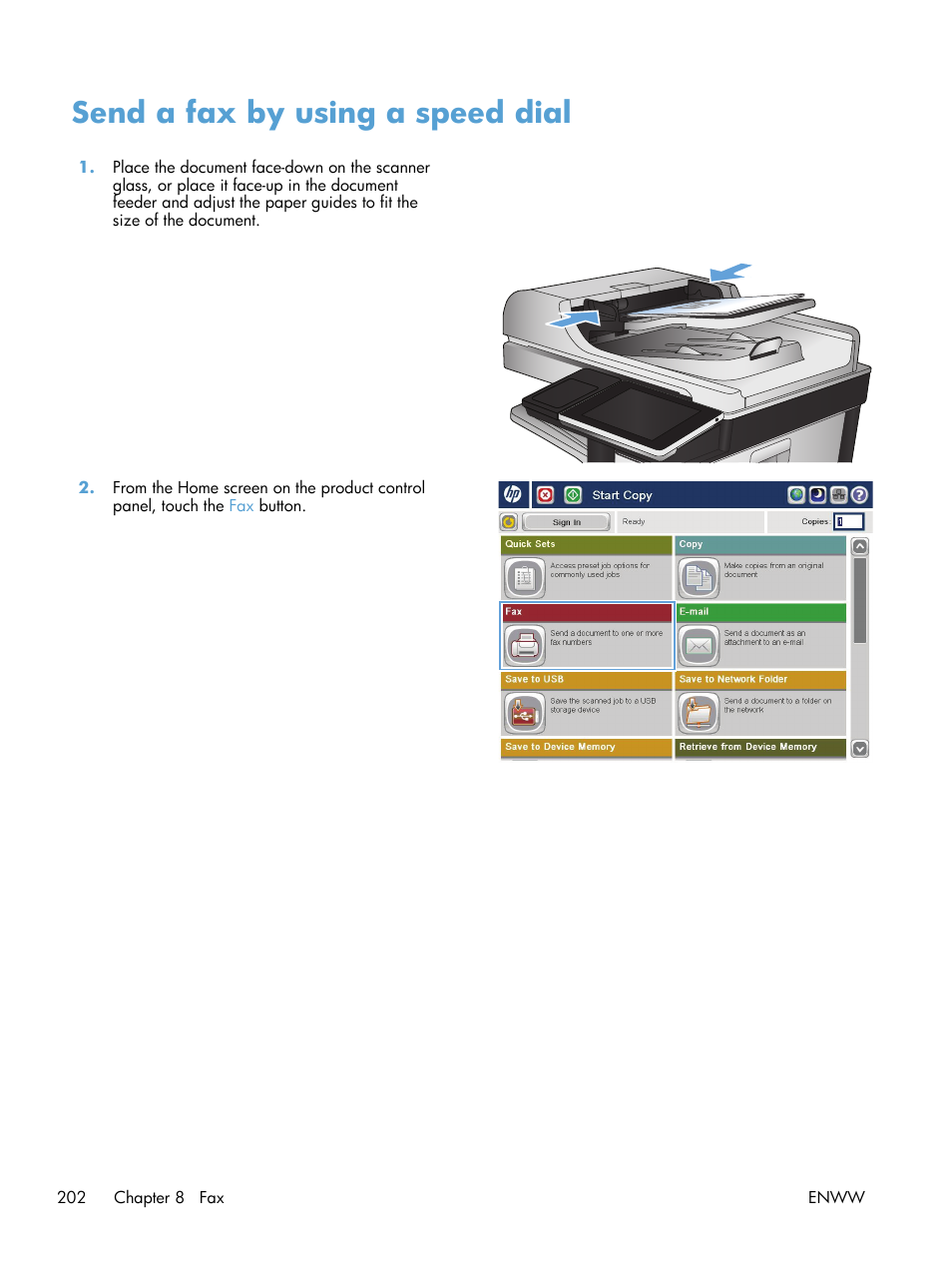 Send a fax by using a speed dial | HP LaserJet Enterprise 700 color MFP M775 series User Manual | Page 216 / 332