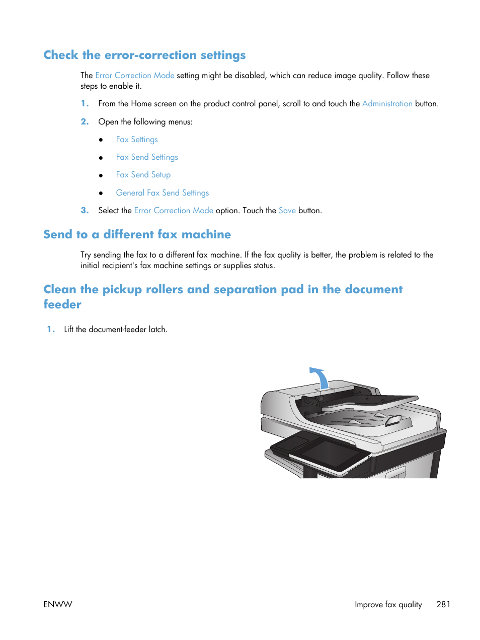 Check the error-correction settings, Send to a different fax machine | HP LaserJet Enterprise 700 color MFP M775 series User Manual | Page 295 / 332