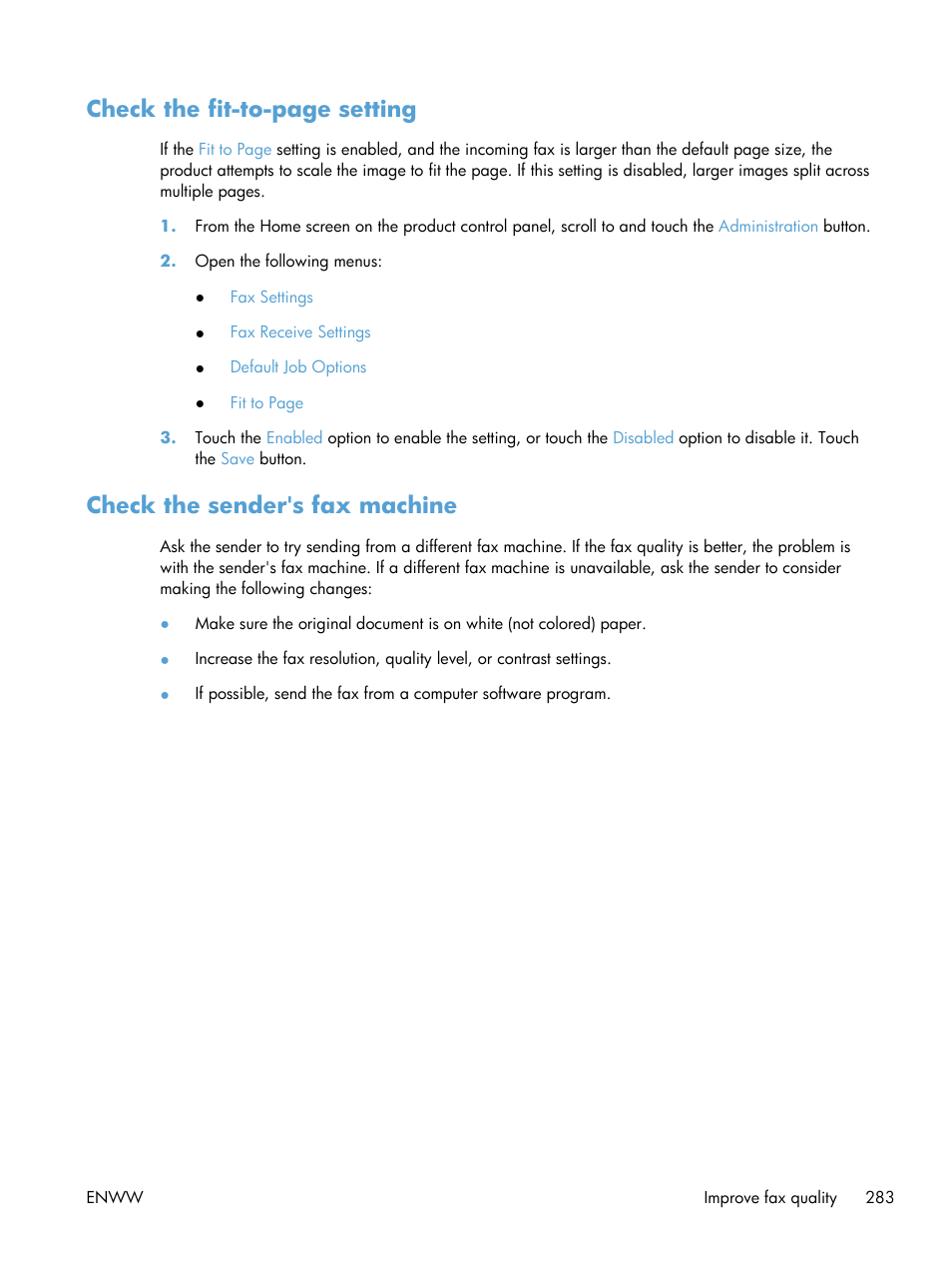 Check the sender's fax machine, Check the fit-to-page setting | HP LaserJet Enterprise 700 color MFP M775 series User Manual | Page 297 / 332