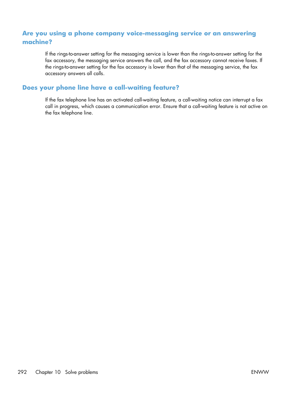 Does your phone line have a call-waiting feature | HP LaserJet Enterprise 700 color MFP M775 series User Manual | Page 306 / 332