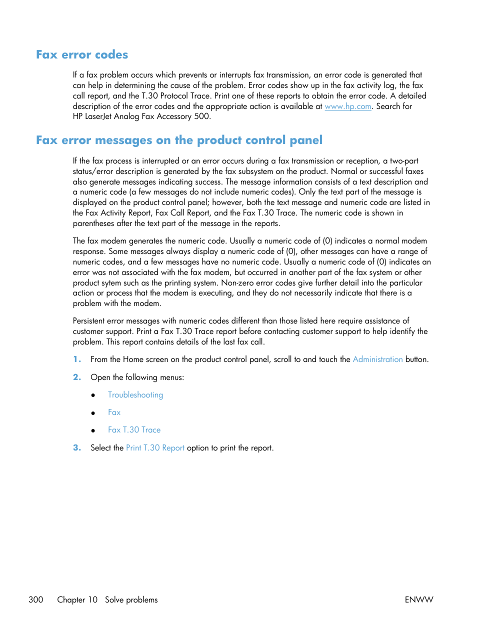 Fax error codes, Fax error messages on the product control panel | HP LaserJet Enterprise 700 color MFP M775 series User Manual | Page 314 / 332