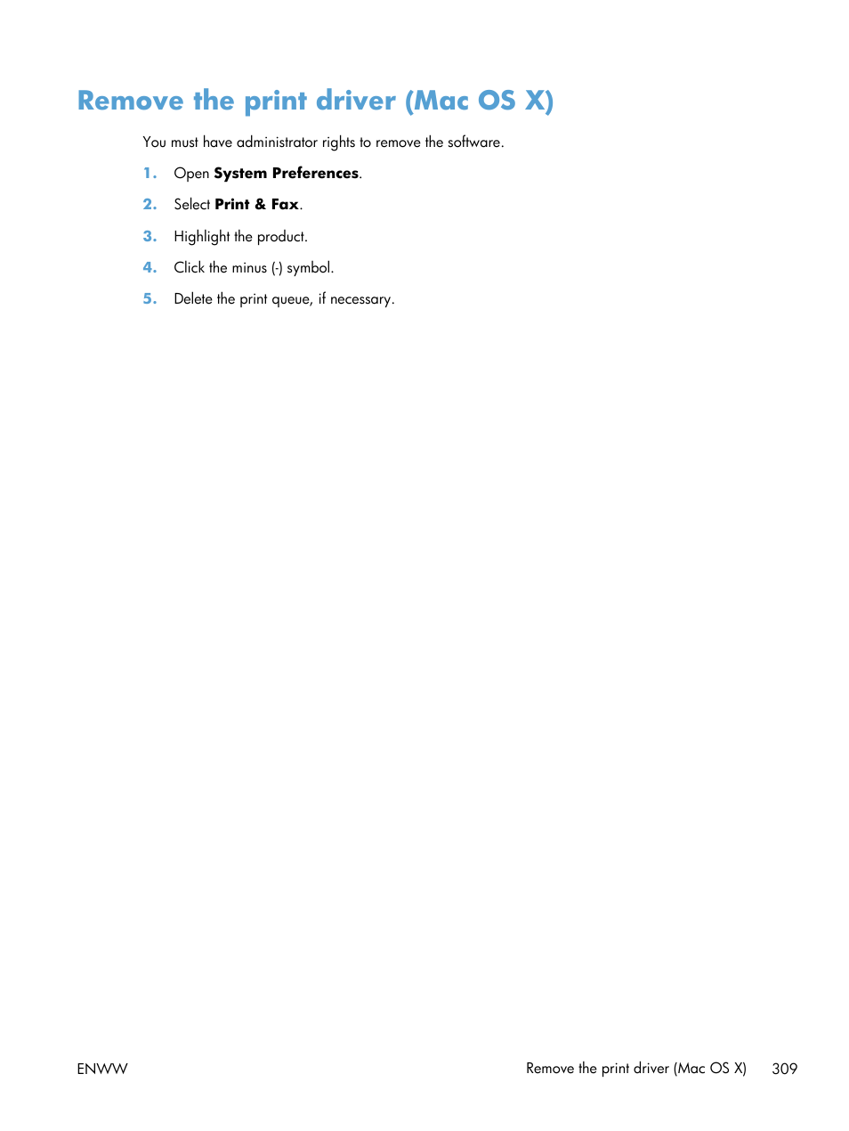 Remove the print driver (mac os x) | HP LaserJet Enterprise 700 color MFP M775 series User Manual | Page 323 / 332