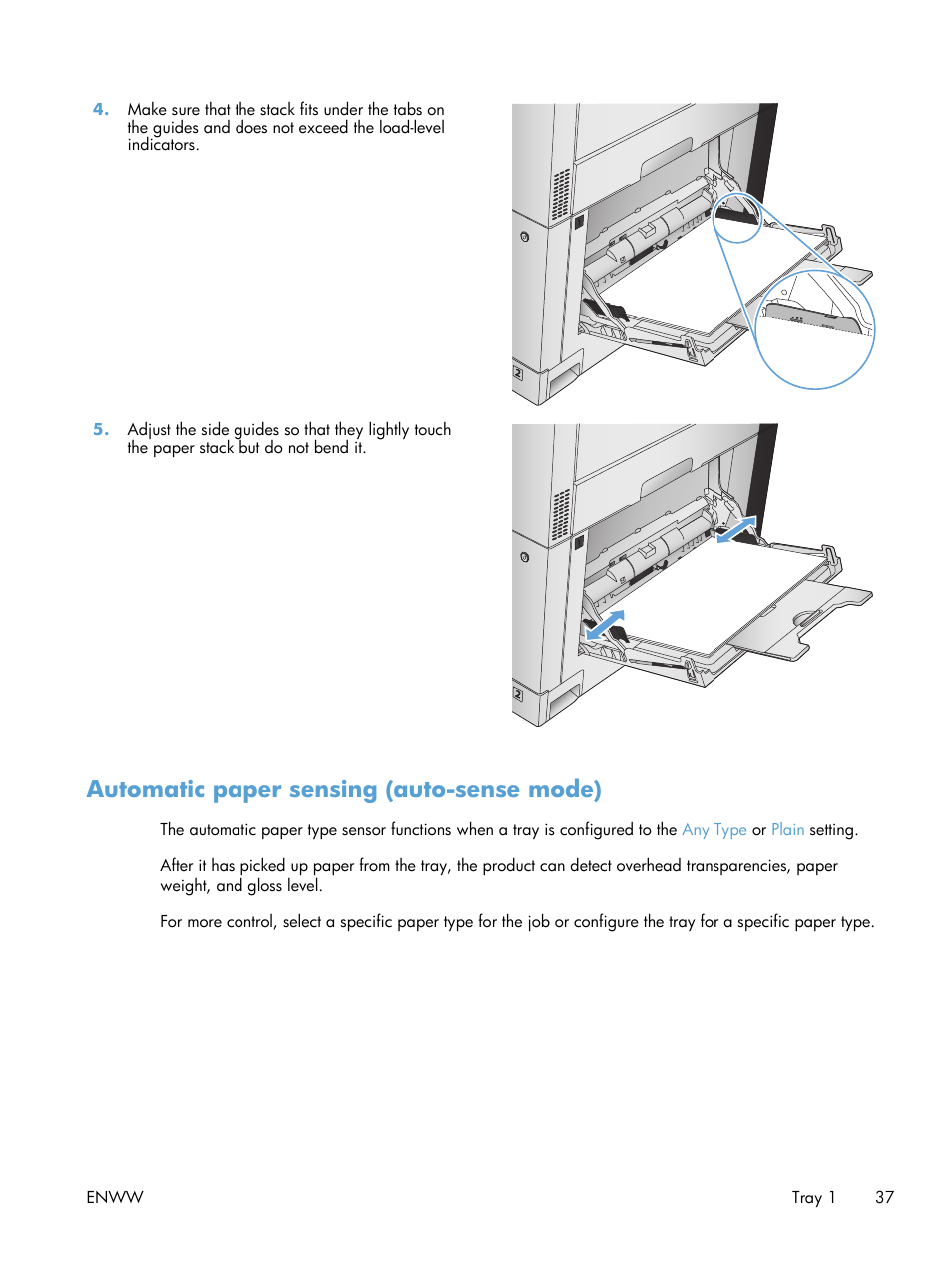 Automatic paper sensing (auto-sense mode) | HP LaserJet Enterprise 700 color MFP M775 series User Manual | Page 51 / 332
