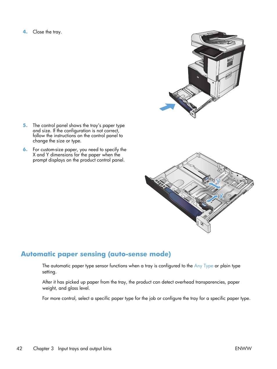 Automatic paper sensing (auto-sense mode) | HP LaserJet Enterprise 700 color MFP M775 series User Manual | Page 56 / 332