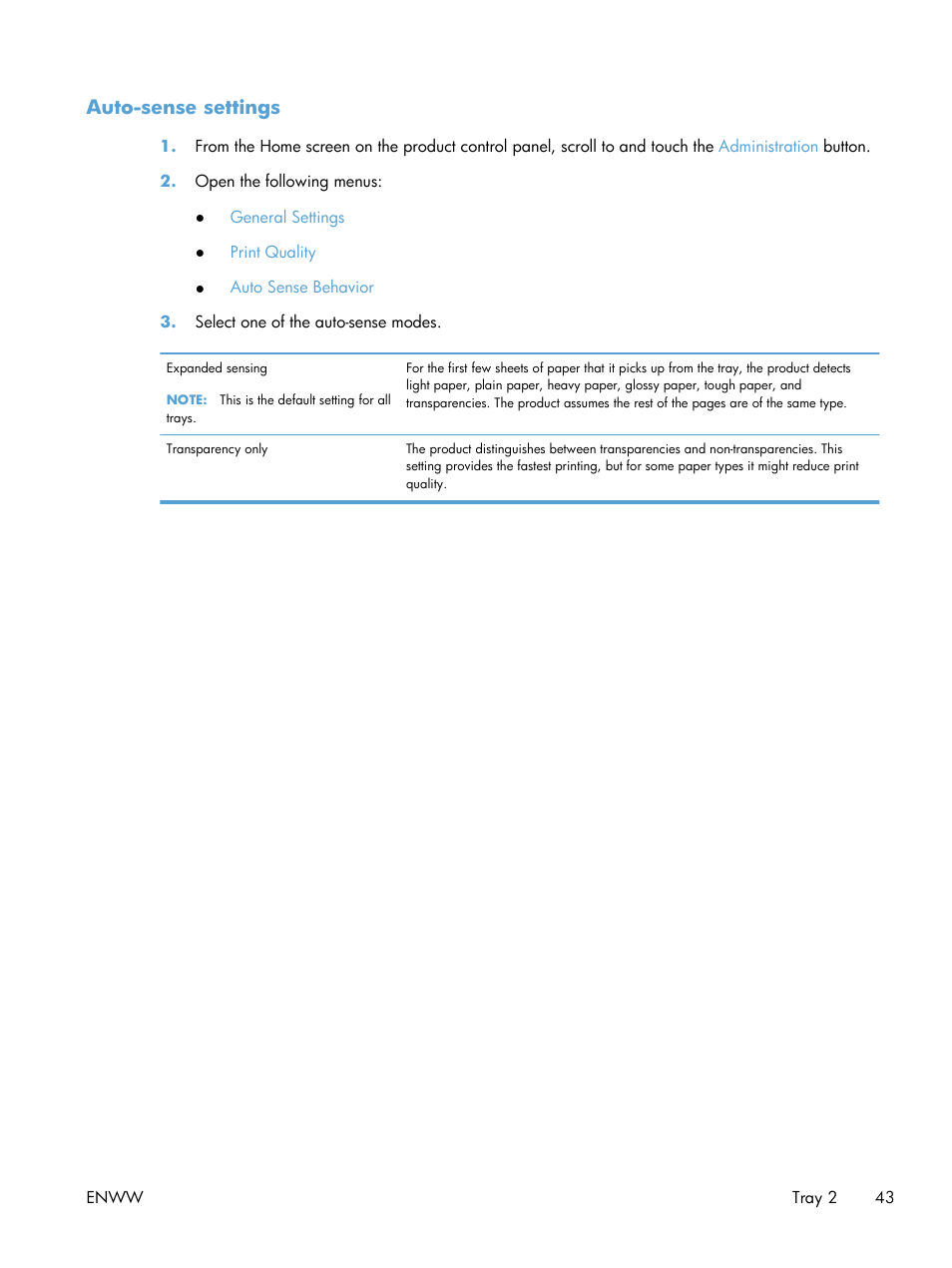Auto-sense settings | HP LaserJet Enterprise 700 color MFP M775 series User Manual | Page 57 / 332