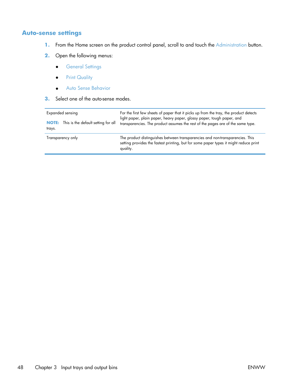 Auto-sense settings | HP LaserJet Enterprise 700 color MFP M775 series User Manual | Page 62 / 332