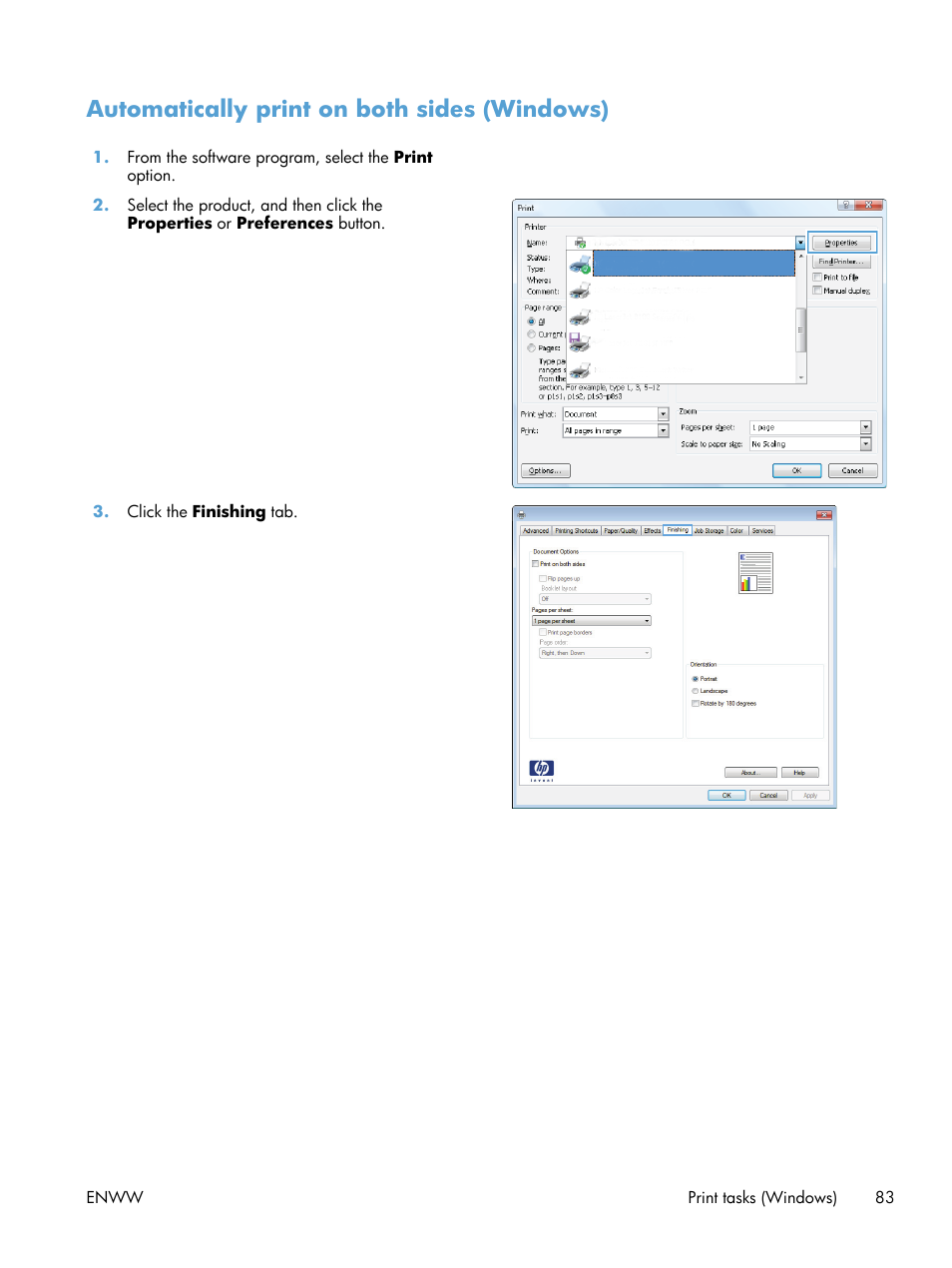 Automatically print on both sides (windows) | HP LaserJet Enterprise 700 color MFP M775 series User Manual | Page 97 / 332