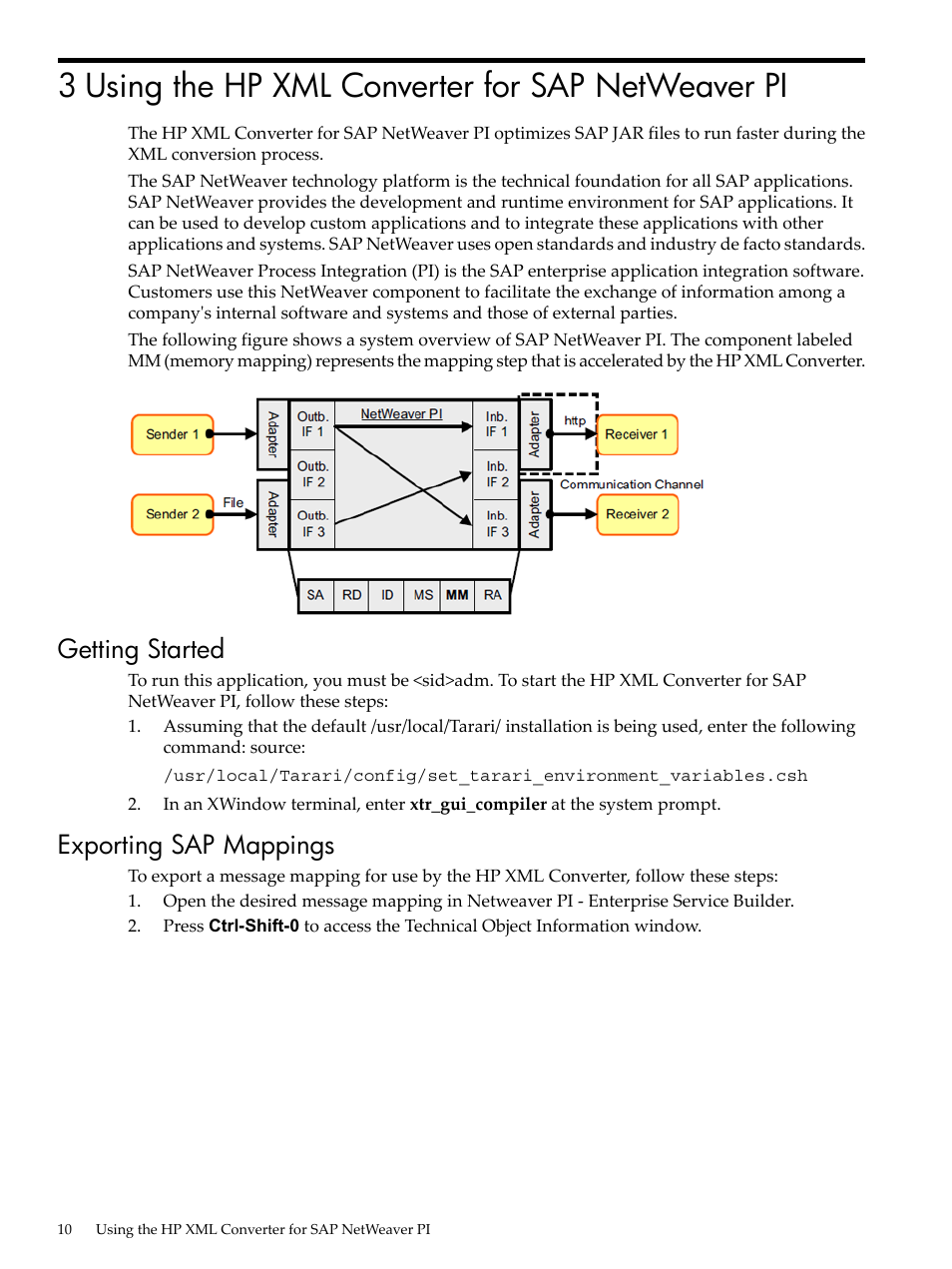 3 using the hp xml converter for sap netweaver pi, Getting started, Exporting sap mappings | Getting started exporting sap mappings | HP XML Accelerator for SAP NetWeaver Process Integration User Manual | Page 10 / 28