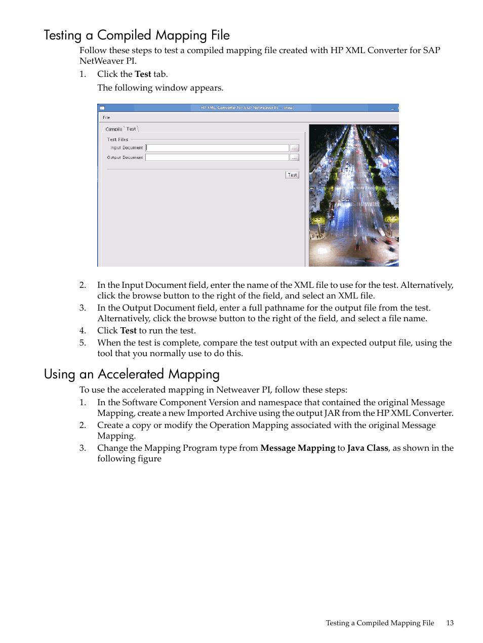 Testing a compiled mapping file, Using an accelerated mapping | HP XML Accelerator for SAP NetWeaver Process Integration User Manual | Page 13 / 28
