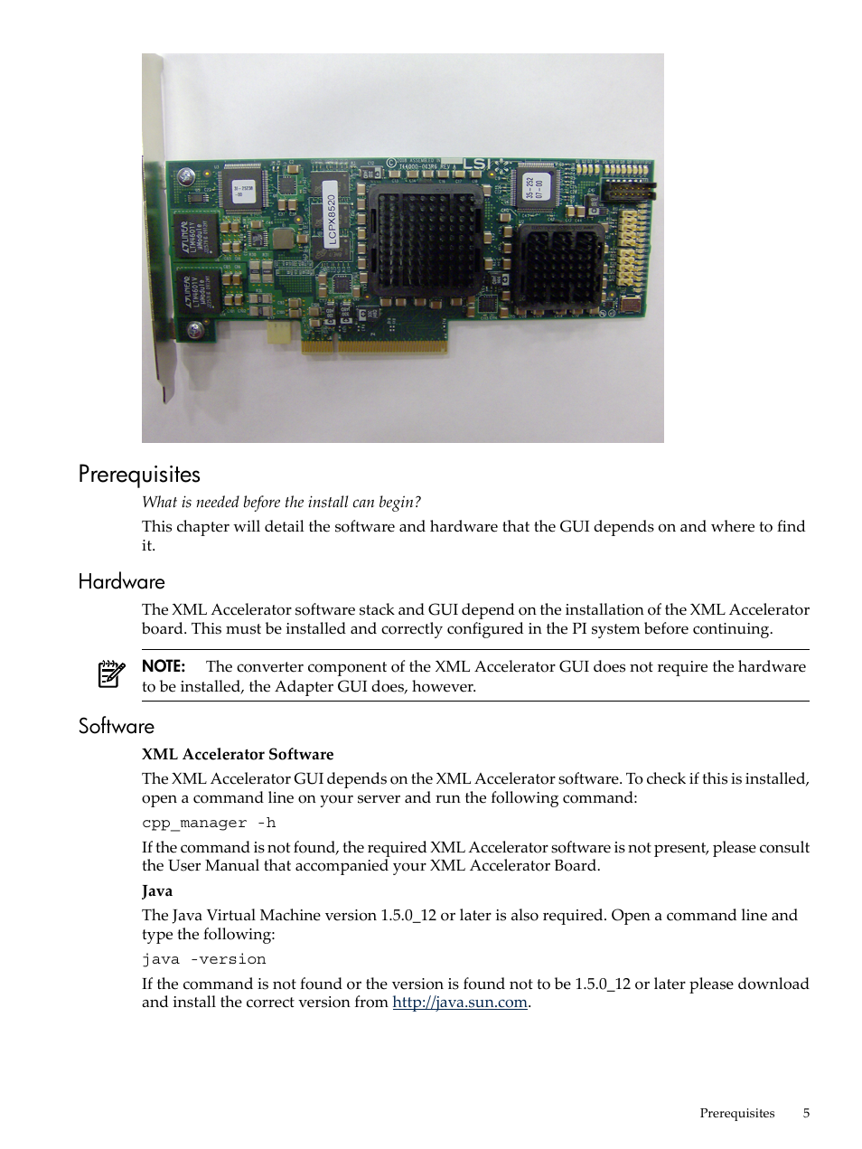Prerequisites, Hardware, Software | Hardware software | HP XML Accelerator for SAP NetWeaver Process Integration User Manual | Page 5 / 28