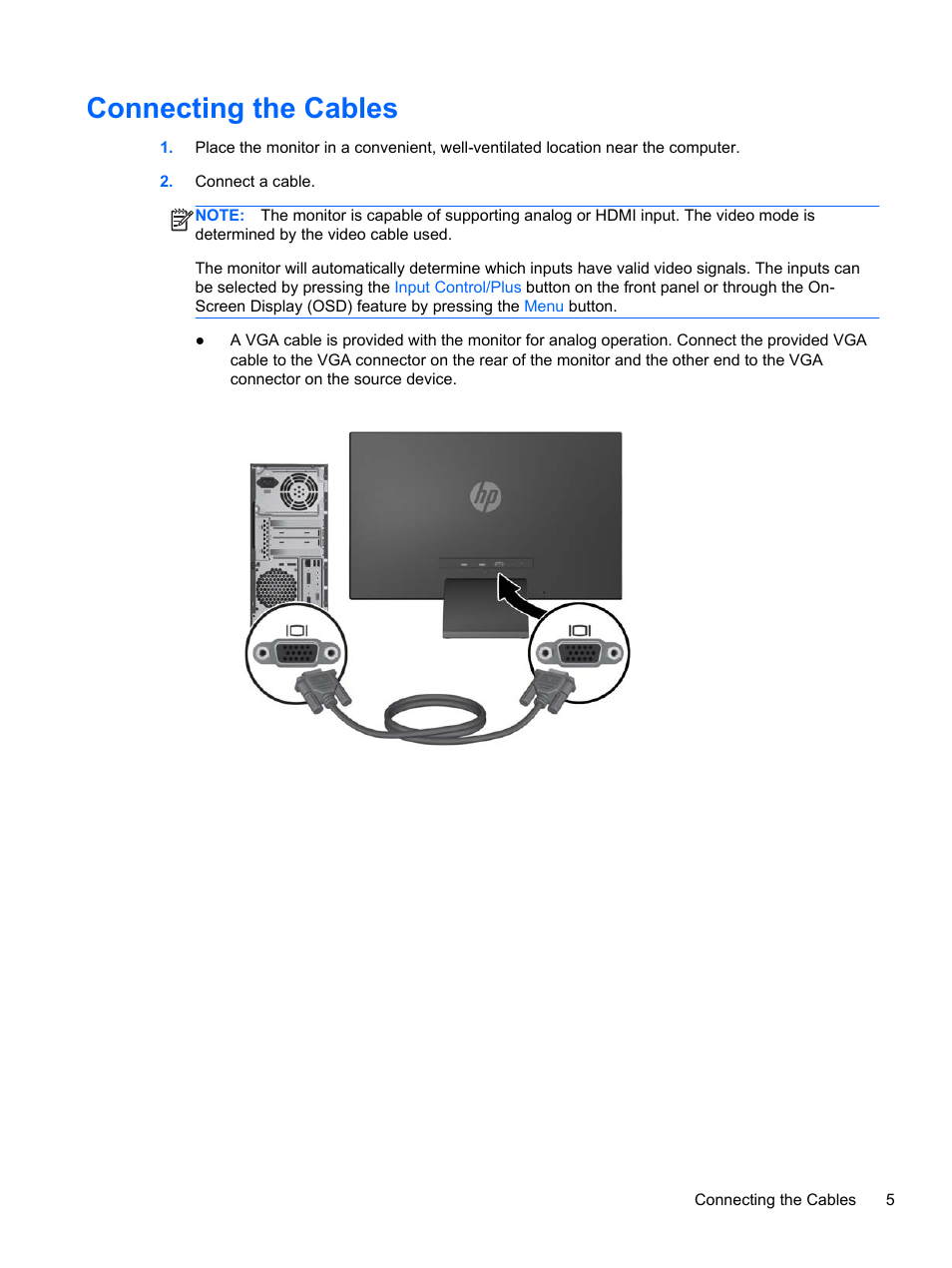 Connecting the cables | HP ENVY 23 23-inch Diagonal IPS LED Backlit Monitor User Manual | Page 11 / 24