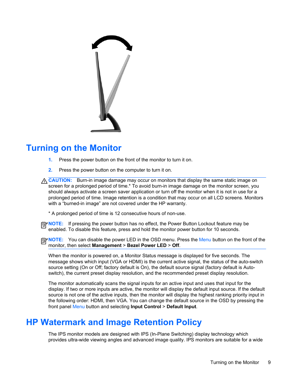Turning on the monitor, Hp watermark and image retention policy | HP ENVY 23 23-inch Diagonal IPS LED Backlit Monitor User Manual | Page 15 / 24