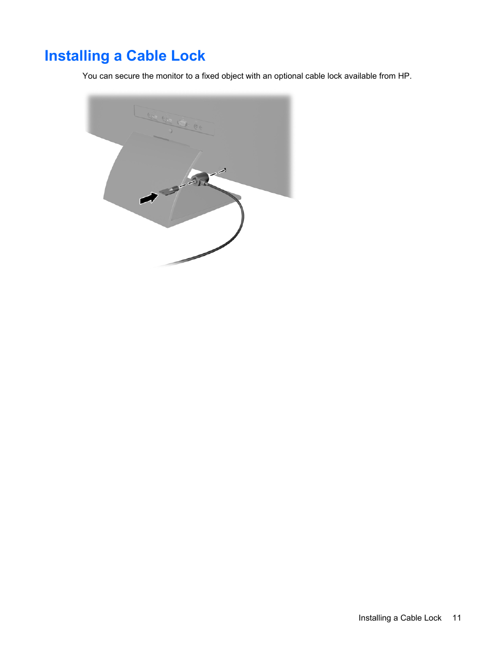 Installing a cable lock | HP ENVY 23 23-inch Diagonal IPS LED Backlit Monitor User Manual | Page 17 / 24