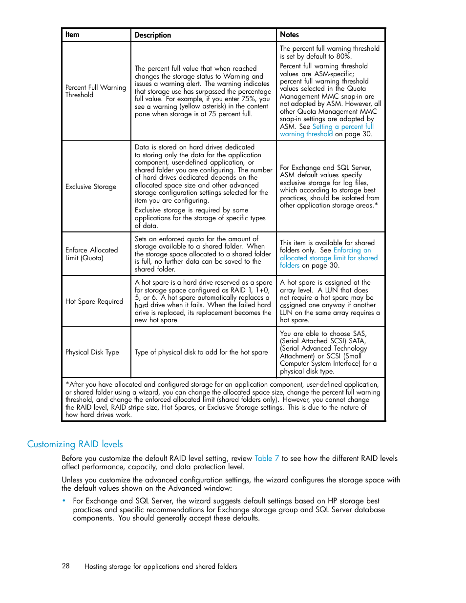Customizing raid, Levels, Customizing raid levels | HP StorageWorks All-in-One SB600c Storage Blade User Manual | Page 28 / 78