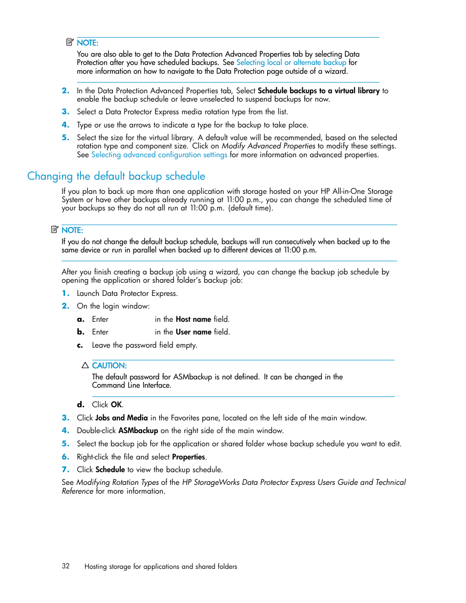 Changing the default backup schedule | HP StorageWorks All-in-One SB600c Storage Blade User Manual | Page 32 / 78