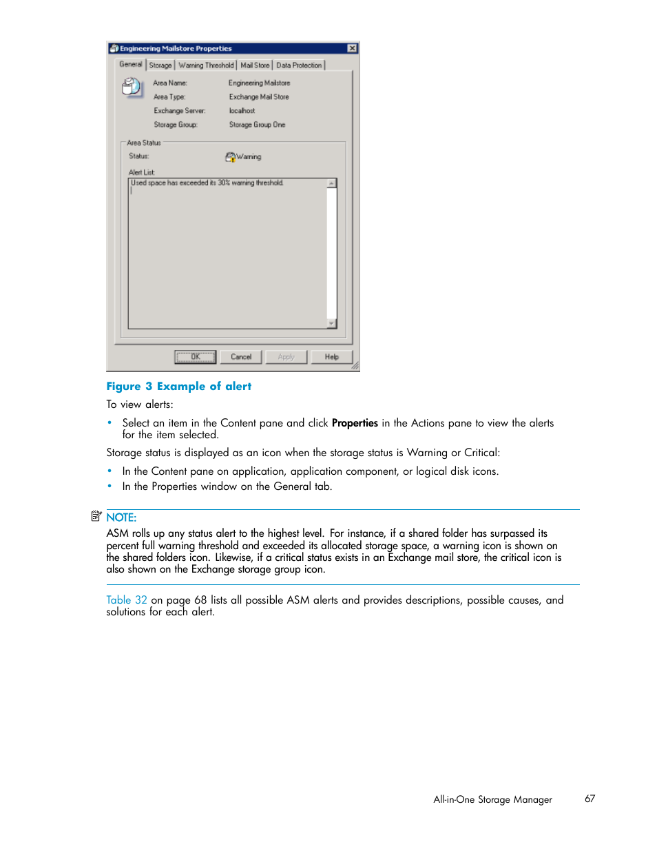 3 example of alert | HP StorageWorks All-in-One SB600c Storage Blade User Manual | Page 67 / 78
