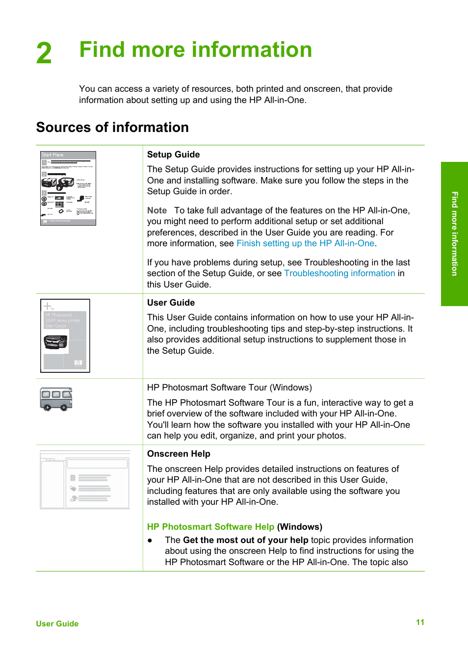 Find more information, Sources of information | HP Officejet 4314 All-in-One Printer User Manual | Page 14 / 133