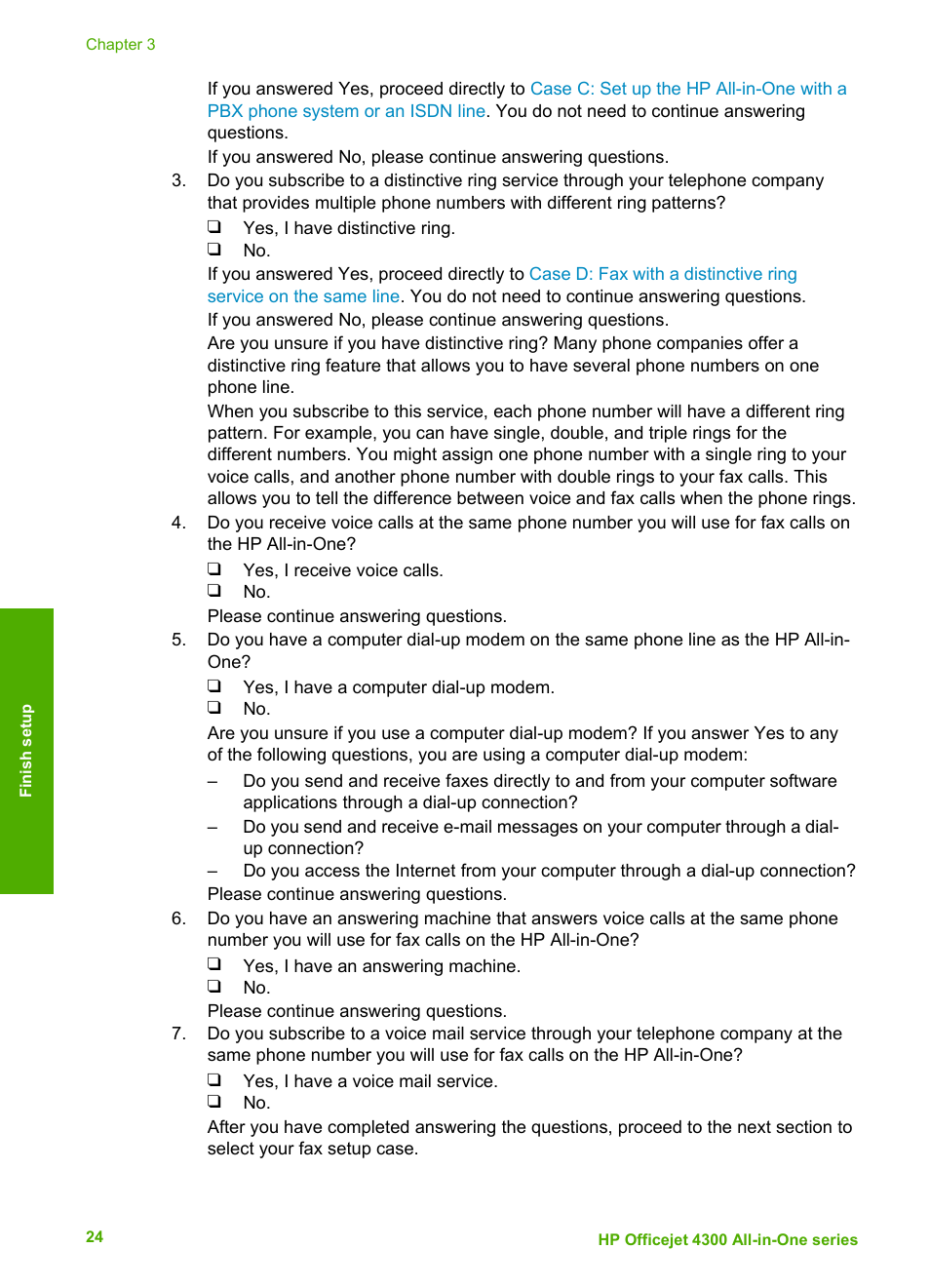 Select your fax setup case | HP Officejet 4314 All-in-One Printer User Manual | Page 27 / 133