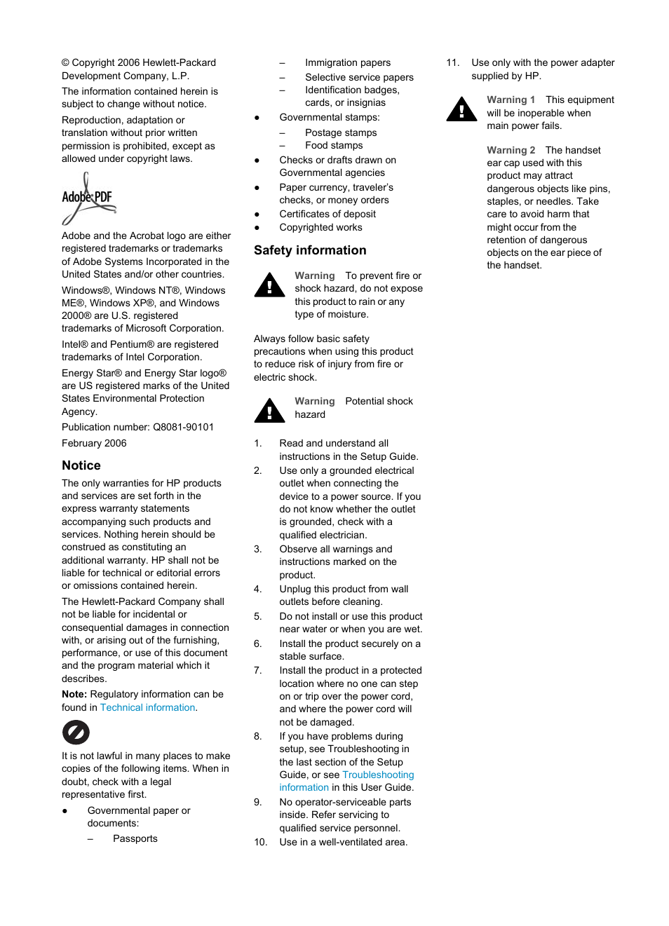 Notice, Safety information | HP Officejet 4314 All-in-One Printer User Manual | Page 3 / 133