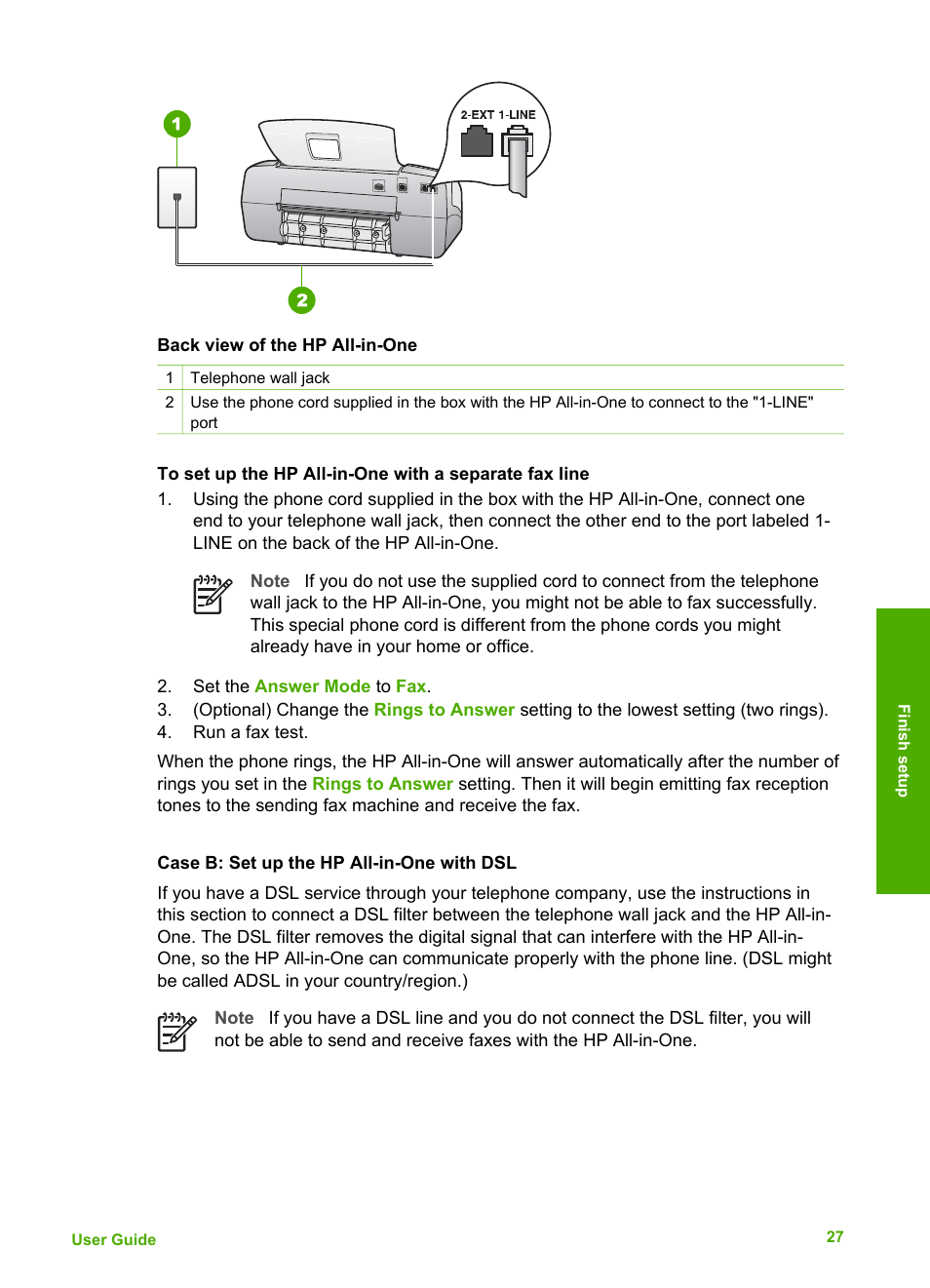 Case b: set up the hp all-in-one with dsl, Case b: set up the hp all- in-one with dsl | HP Officejet 4314 All-in-One Printer User Manual | Page 30 / 133