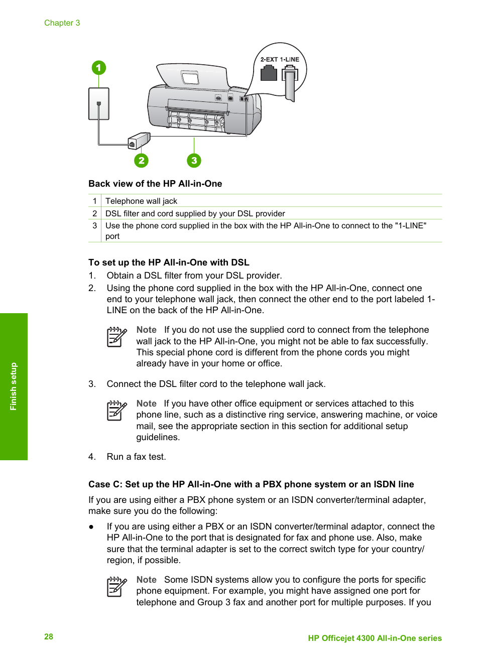 Case c: set up the hp all-in-one with a, Pbx phone system or an isdn line | HP Officejet 4314 All-in-One Printer User Manual | Page 31 / 133