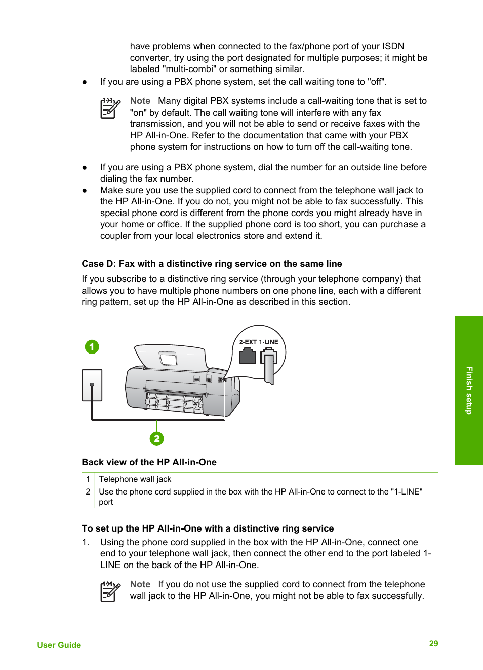 Case d: fax with a distinctive ring, Service on the same line | HP Officejet 4314 All-in-One Printer User Manual | Page 32 / 133