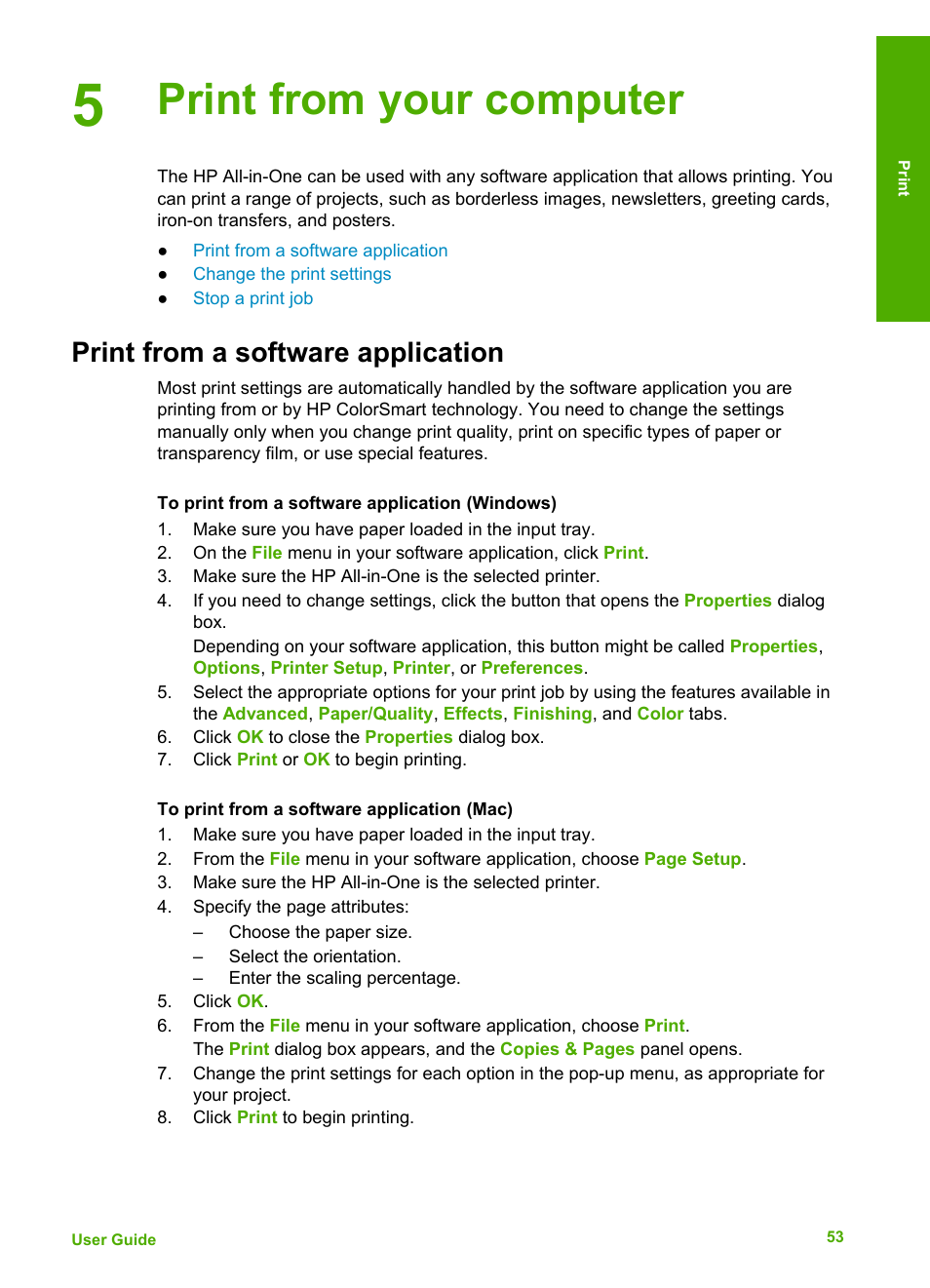 Print from your computer, Print from a software application | HP Officejet 4314 All-in-One Printer User Manual | Page 56 / 133