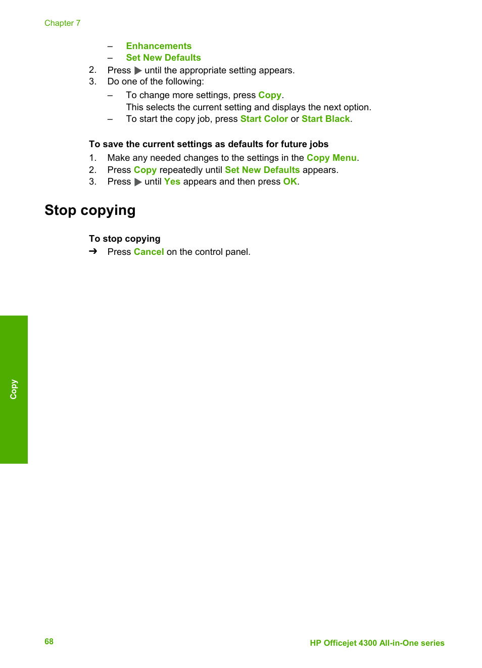 Stop copying | HP Officejet 4314 All-in-One Printer User Manual | Page 71 / 133
