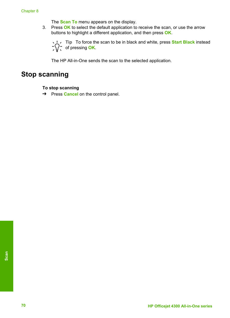 Stop scanning | HP Officejet 4314 All-in-One Printer User Manual | Page 73 / 133