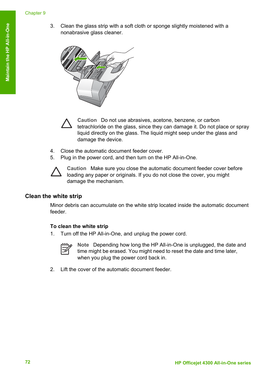 Clean the white strip | HP Officejet 4314 All-in-One Printer User Manual | Page 75 / 133