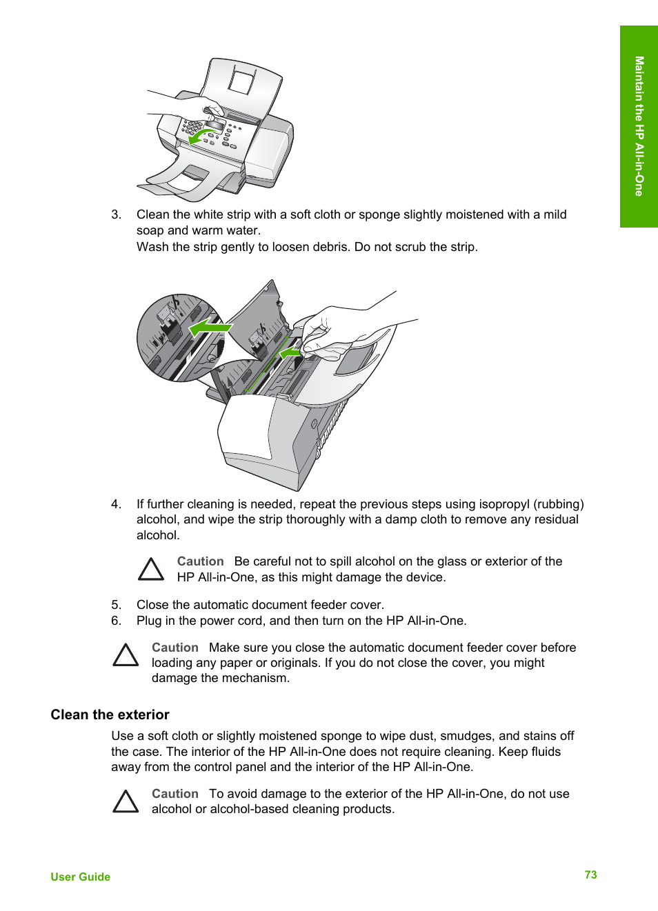 Clean the exterior | HP Officejet 4314 All-in-One Printer User Manual | Page 76 / 133