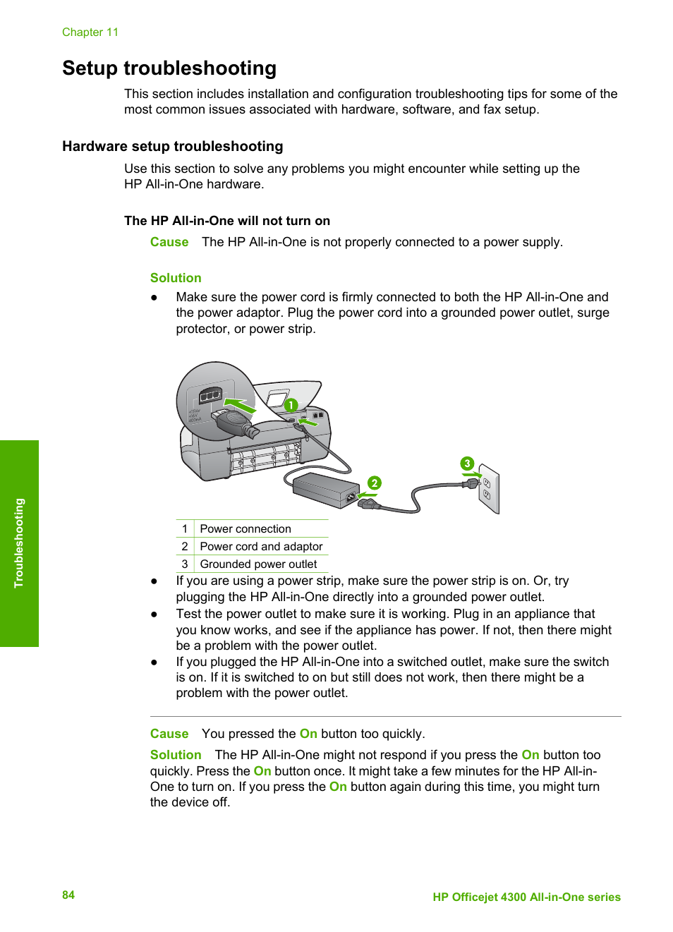 Setup troubleshooting, Hardware setup troubleshooting | HP Officejet 4314 All-in-One Printer User Manual | Page 87 / 133