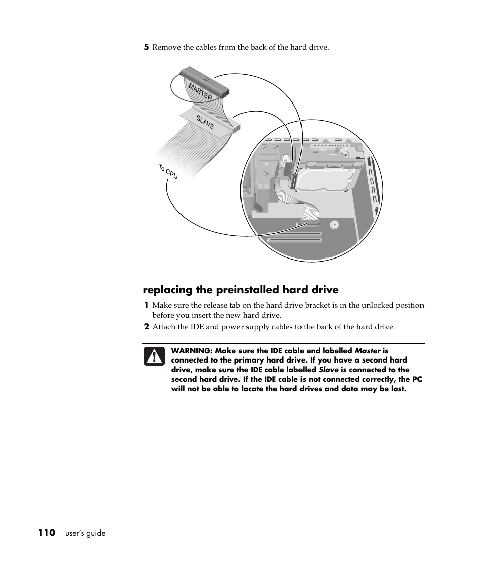 Replacing the preinstalled hard drive | HP Pavilion t350.uk Desktop PC User Manual | Page 118 / 156