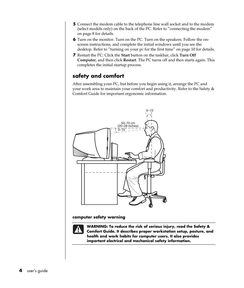 Safety and comfort | HP Pavilion t350.uk Desktop PC User Manual | Page 12 / 156